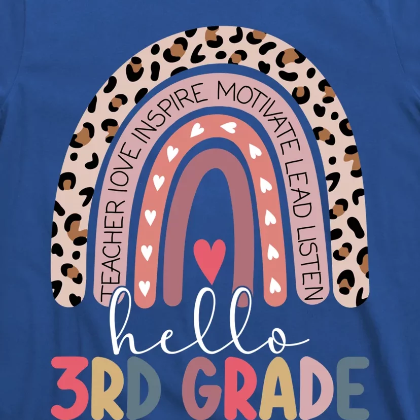 Hello Third Grade Rainbow Leopard Print 3Rd Grade Teacher Meaningful Gift T-Shirt