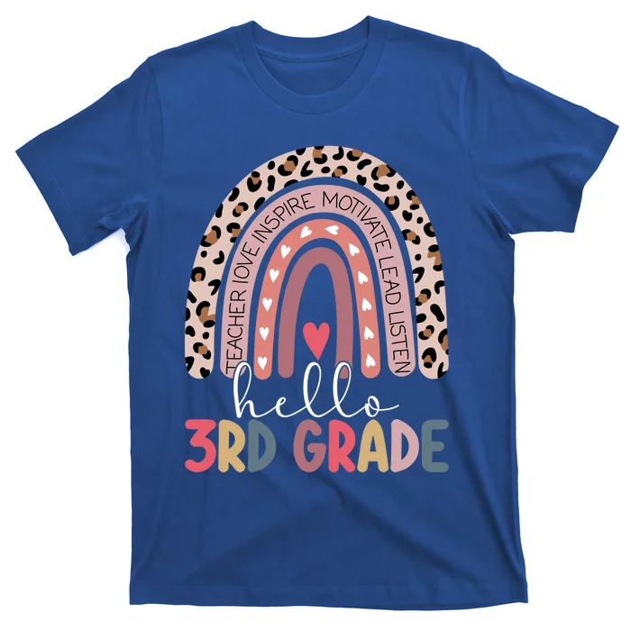 Hello Third Grade Rainbow Leopard Print 3Rd Grade Teacher Meaningful Gift T-Shirt