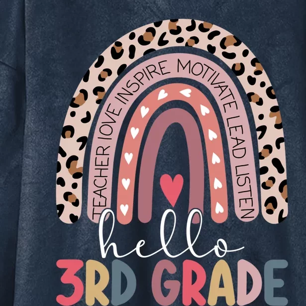 Hello Third Grade Rainbow Leopard Print 3Rd Grade Teacher Meaningful Gift Hooded Wearable Blanket