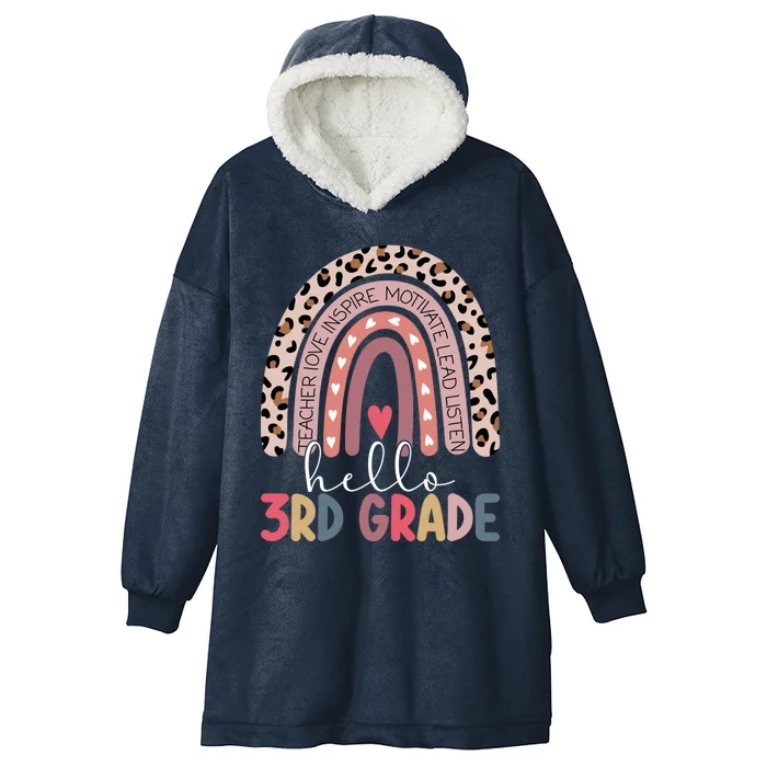 Hello Third Grade Rainbow Leopard Print 3Rd Grade Teacher Meaningful Gift Hooded Wearable Blanket