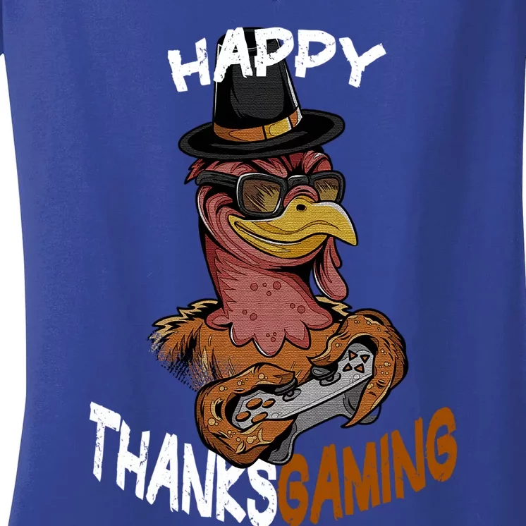 Happy Thanksgaming Gaming Video Game Gamer Thanksgiving Gift Women's V-Neck T-Shirt