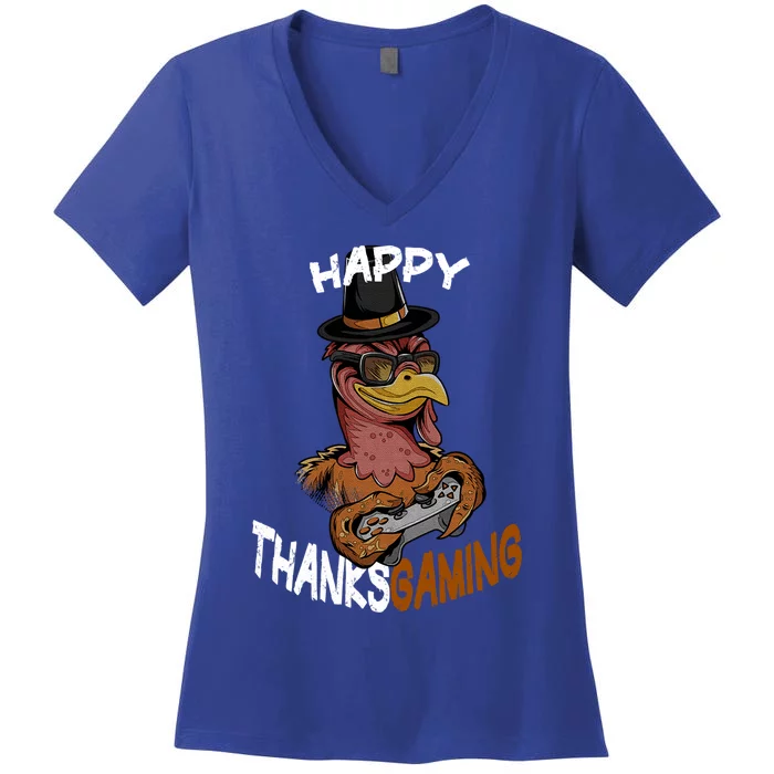 Happy Thanksgaming Gaming Video Game Gamer Thanksgiving Gift Women's V-Neck T-Shirt