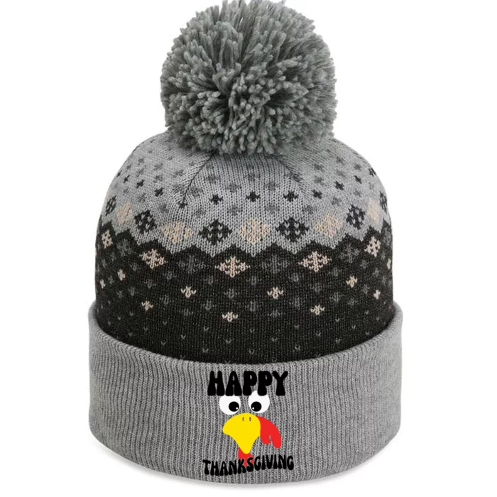 Happy Thanksigiving Gobble Turkey Face The Baniff Cuffed Pom Beanie