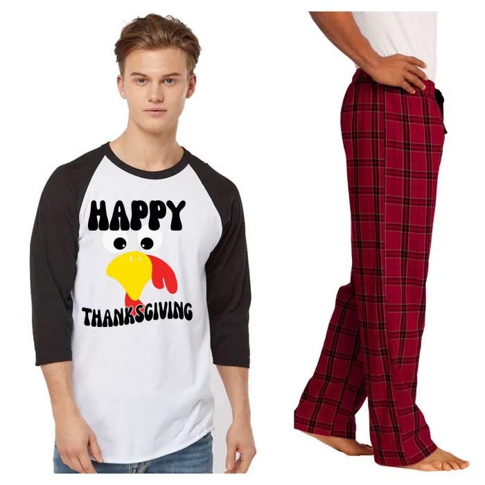 Happy Thanksigiving Gobble Turkey Face Raglan Sleeve Pajama Set