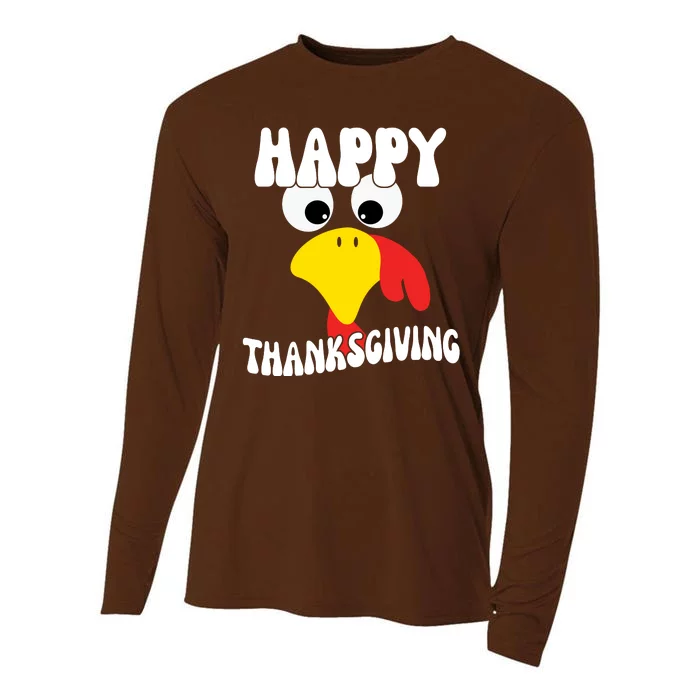 Happy Thanksigiving Gobble Turkey Face Cooling Performance Long Sleeve Crew