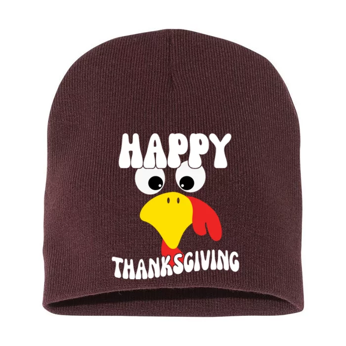 Happy Thanksigiving Gobble Turkey Face Short Acrylic Beanie