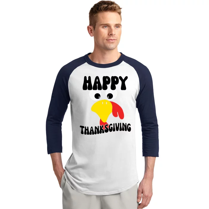 Happy Thanksigiving Gobble Turkey Face Baseball Sleeve Shirt