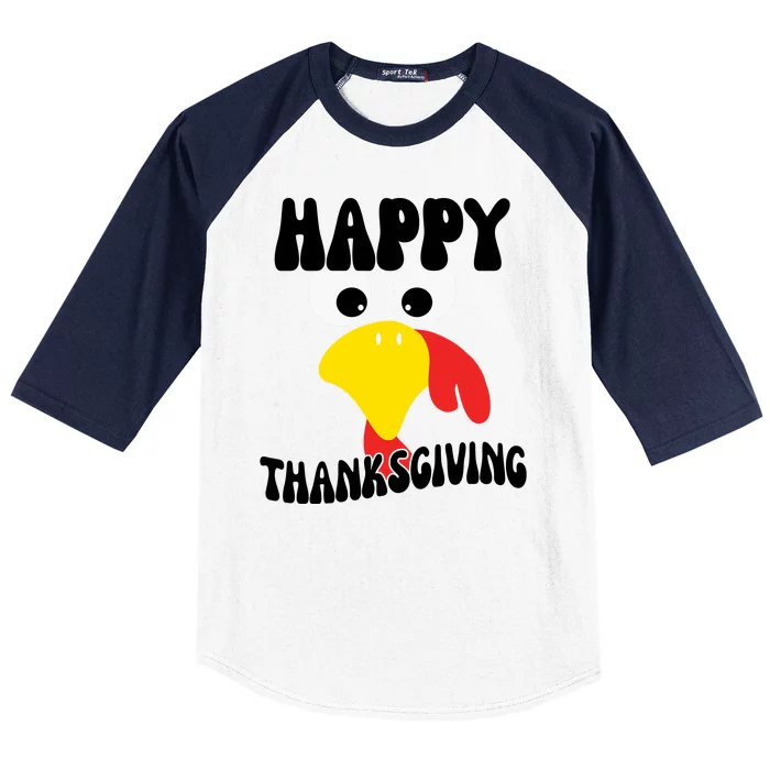 Happy Thanksigiving Gobble Turkey Face Baseball Sleeve Shirt