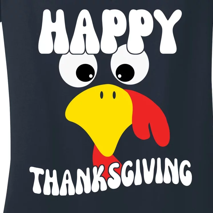 Happy Thanksigiving Gobble Turkey Face Women's V-Neck T-Shirt