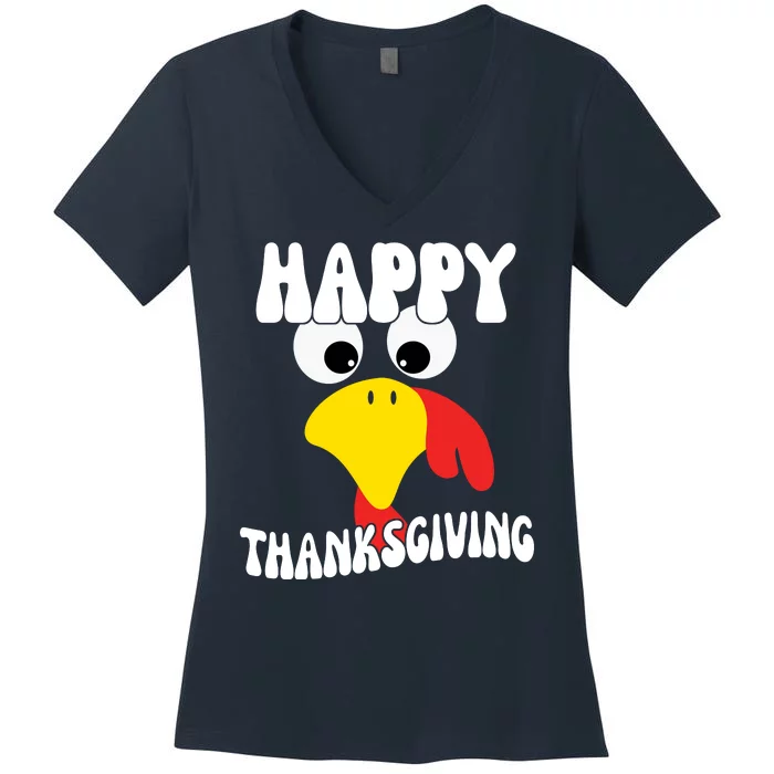 Happy Thanksigiving Gobble Turkey Face Women's V-Neck T-Shirt