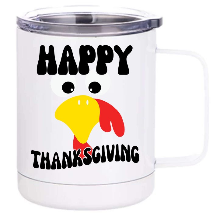 Happy Thanksigiving Gobble Turkey Face Front & Back 12oz Stainless Steel Tumbler Cup