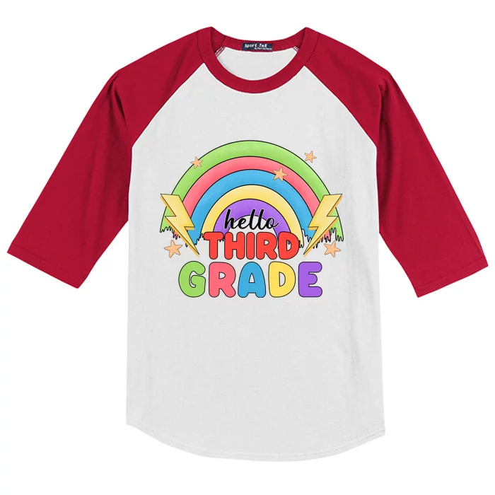 Hello Third Grade First Day Of School Rainbow Teachers Kids Colorblock Raglan Jersey