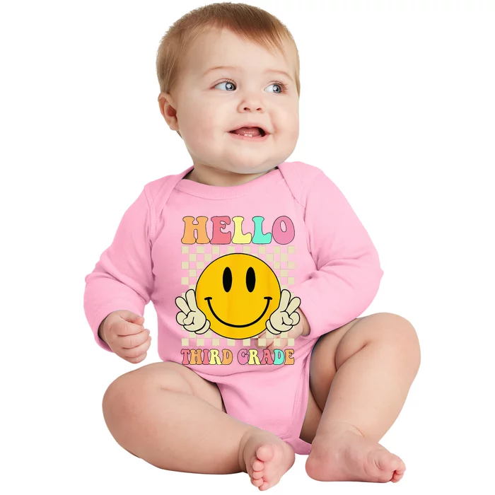 Hello Third Grade Hippie Smile Face 3rd Grade Back To School Baby Long Sleeve Bodysuit