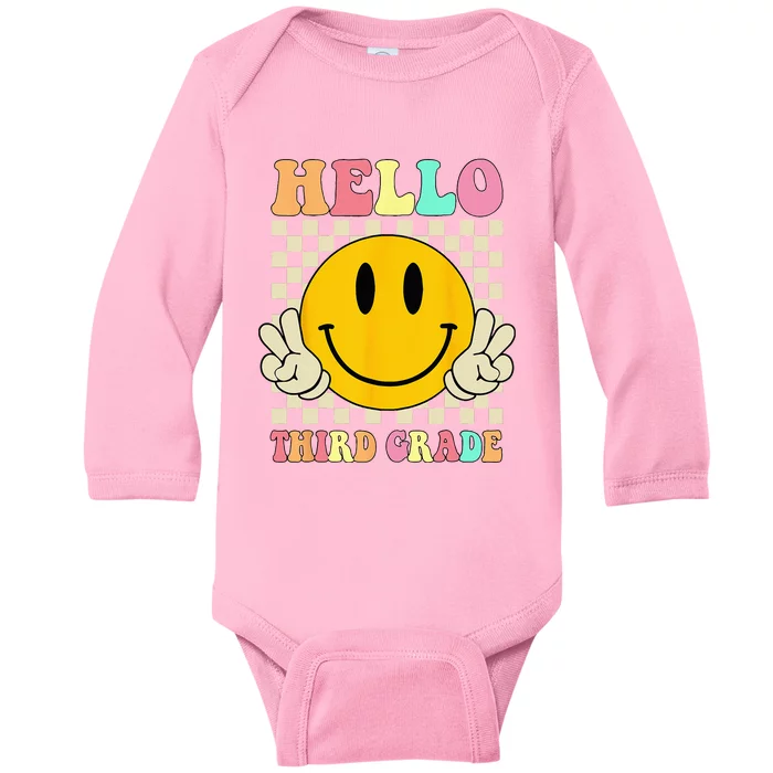 Hello Third Grade Hippie Smile Face 3rd Grade Back To School Baby Long Sleeve Bodysuit