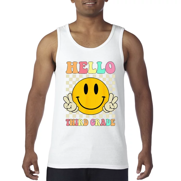 Hello Third Grade Hippie Smile Face 3rd Grade Back To School Tank Top