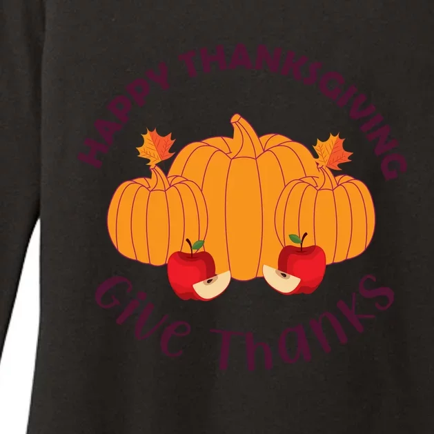 Happy Thanksgiving Give Thanks Graphic Womens CVC Long Sleeve Shirt