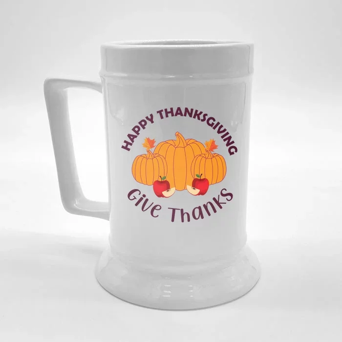 Happy Thanksgiving Give Thanks Graphic Front & Back Beer Stein