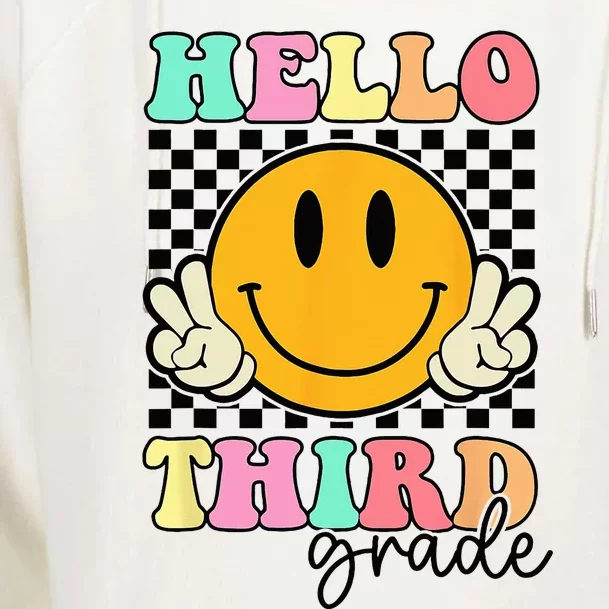 Hello Third Grade Retro Smile Team 3rd Grade Back to School Womens Funnel Neck Pullover Hood