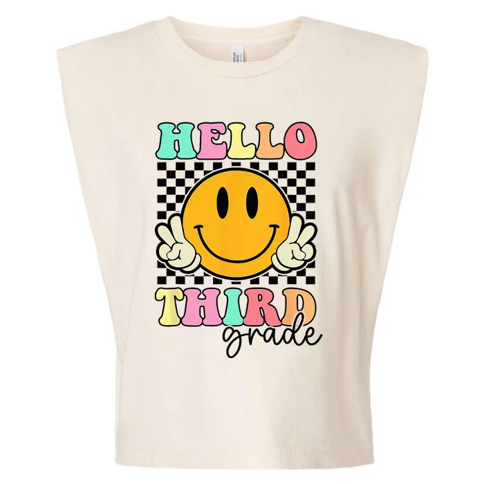 Hello Third Grade Retro Smile Team 3rd Grade Back to School Garment-Dyed Women's Muscle Tee