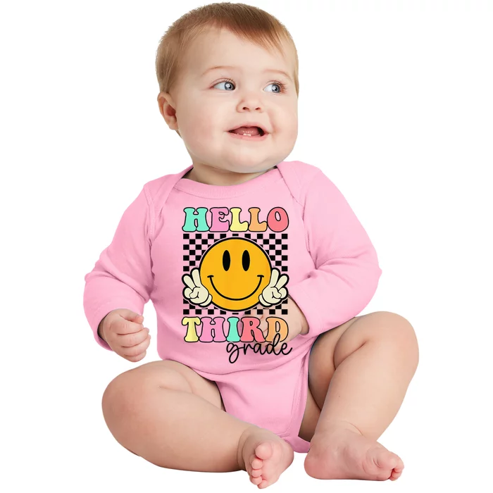 Hello Third Grade Retro Smile Team 3rd Grade Back to School Baby Long Sleeve Bodysuit