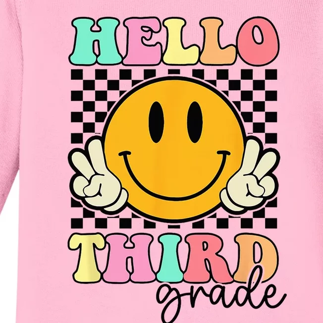 Hello Third Grade Retro Smile Team 3rd Grade Back to School Baby Long Sleeve Bodysuit