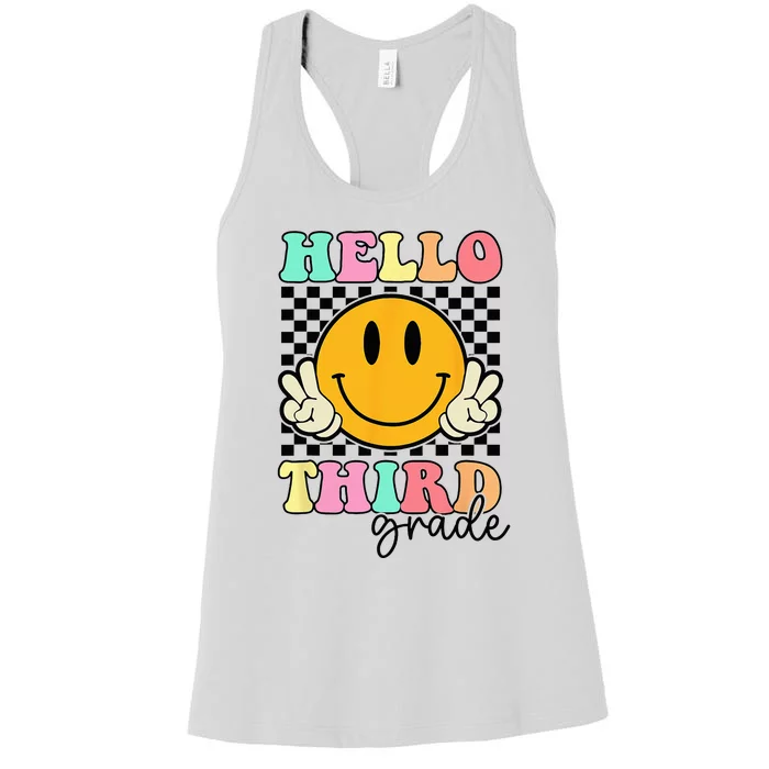 Hello Third Grade Retro Smile Team 3rd Grade Back to School Women's Racerback Tank