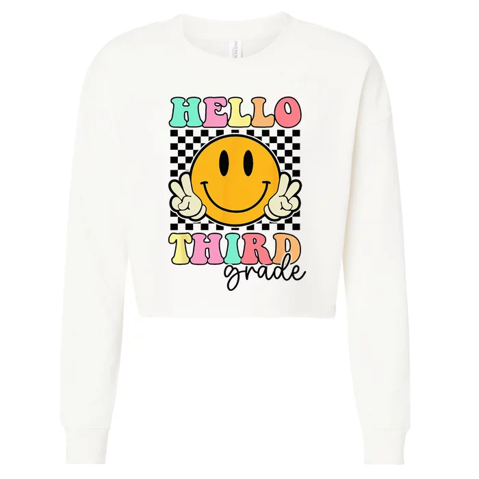 Hello Third Grade Retro Smile Team 3rd Grade Back to School Cropped Pullover Crew