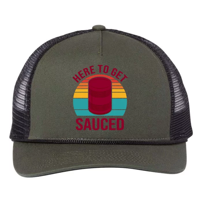 Here To Get Sauced Funny Retro Retro Rope Trucker Hat Cap