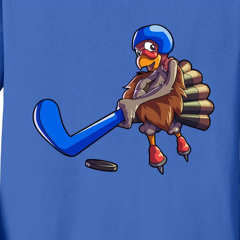 Hockey Thanksgiving Gift Hockey Turkey Gift Kids Long Sleeve Shirt