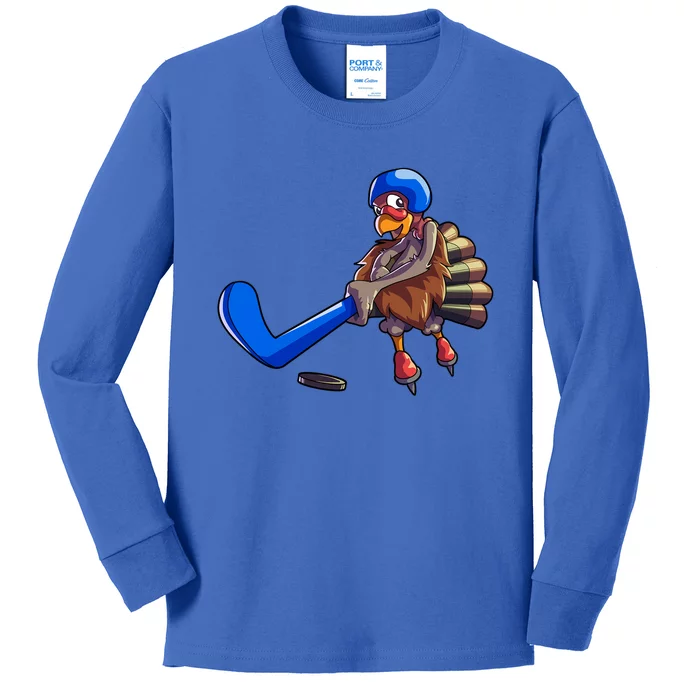 Hockey Thanksgiving Gift Hockey Turkey Gift Kids Long Sleeve Shirt