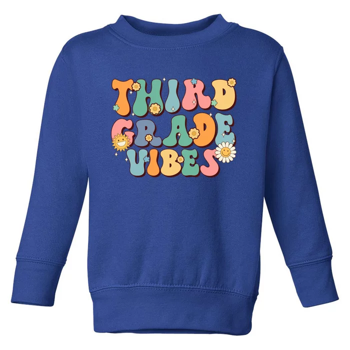 Hippie Third Grade Vibes Retro Groovy First Day Of School Great Gift Toddler Sweatshirt