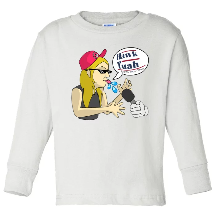 Hawk Tuah Girl Spit On That Thang Toddler Long Sleeve Shirt