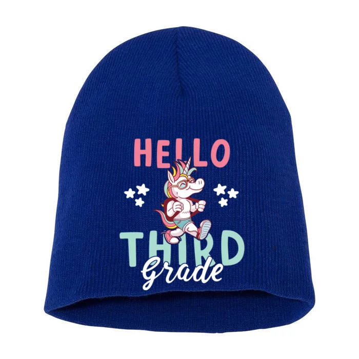 Hello Third Grade Unicorn And Teachers Gift Short Acrylic Beanie