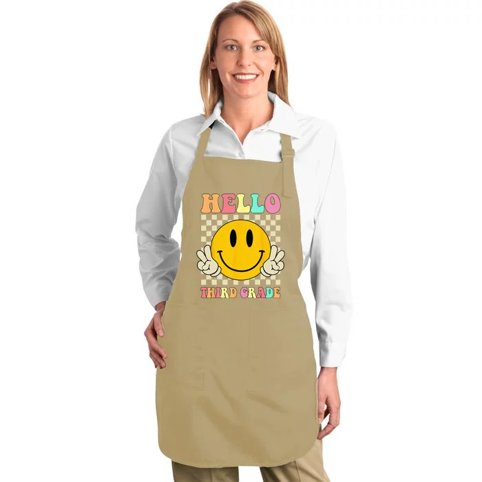 Hello Third Grade Hippie Smile Face 3rd Grade Back To School Full-Length Apron With Pocket