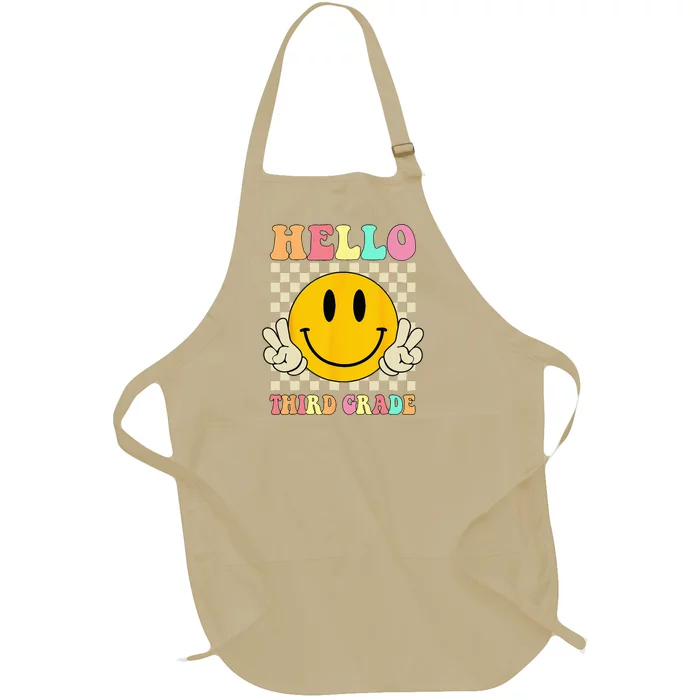 Hello Third Grade Hippie Smile Face 3rd Grade Back To School Full-Length Apron With Pocket