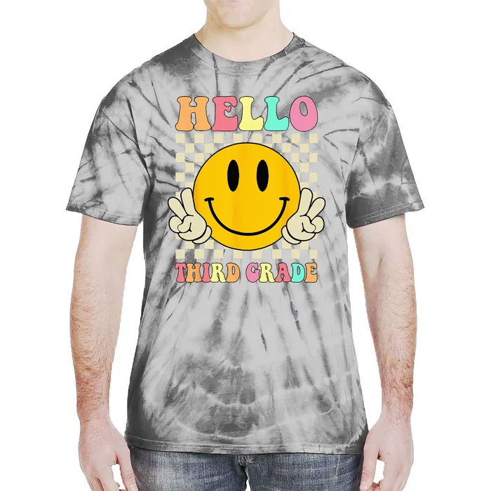 Hello Third Grade Hippie Smile Face 3rd Grade Back To School Tie-Dye T-Shirt