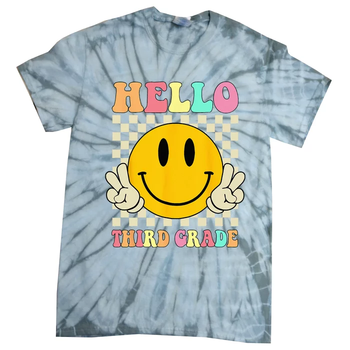 Hello Third Grade Hippie Smile Face 3rd Grade Back To School Tie-Dye T-Shirt