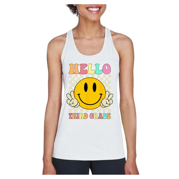 Hello Third Grade Hippie Smile Face 3rd Grade Back To School Women's Racerback Tank