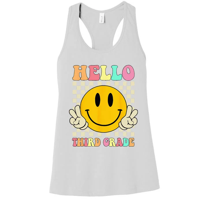 Hello Third Grade Hippie Smile Face 3rd Grade Back To School Women's Racerback Tank