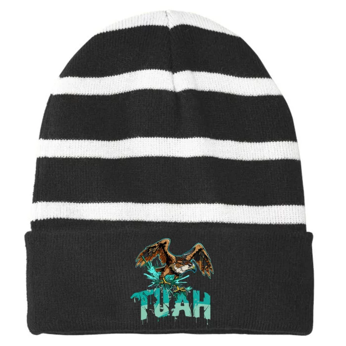 Hawk Tuah Guy Spit Joke Wet That Thang Splash Down Striped Beanie with Solid Band