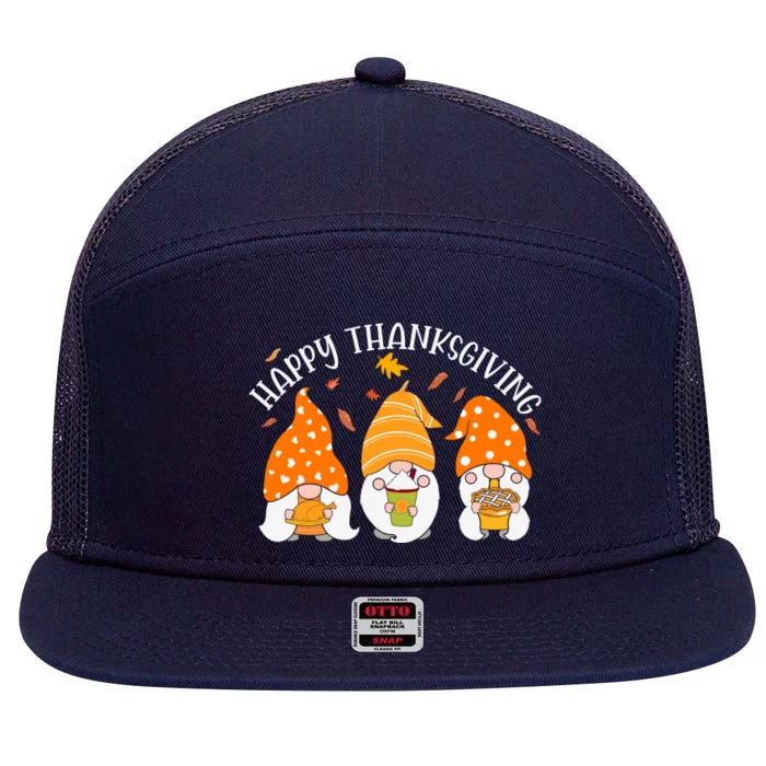 Happy Thanksgiving Gnome Festive Holiday 7 Panel Mesh Trucker Snapback Hat