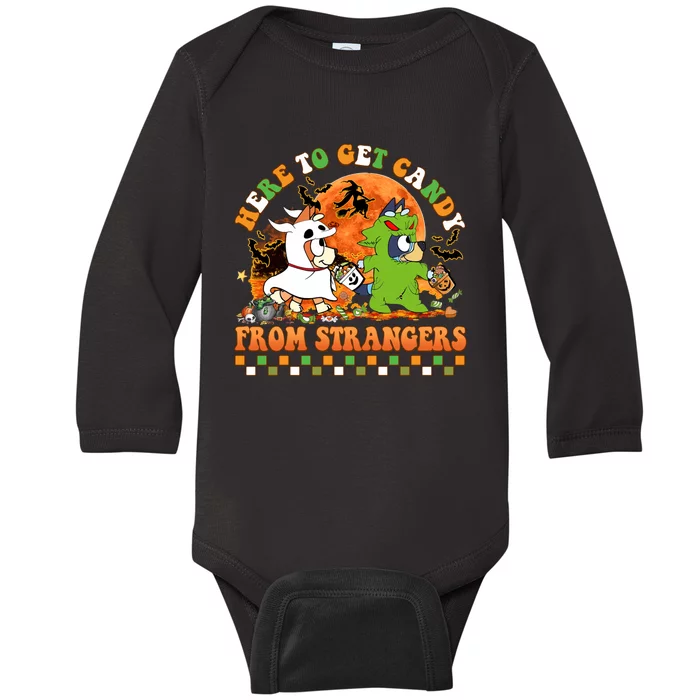 Here To Get Candy From Strangers Halloween Nightmare Baby Long Sleeve Bodysuit