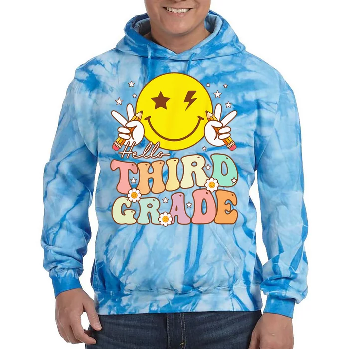 Hello Third Grade Hippie Smile Face 3rd Grade Back To School Tie Dye Hoodie