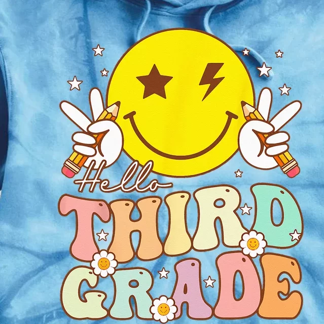 Hello Third Grade Hippie Smile Face 3rd Grade Back To School Tie Dye Hoodie