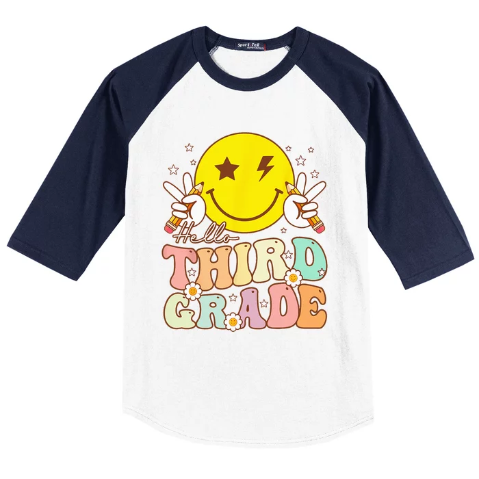 Hello Third Grade Hippie Smile Face 3rd Grade Back To School Baseball Sleeve Shirt