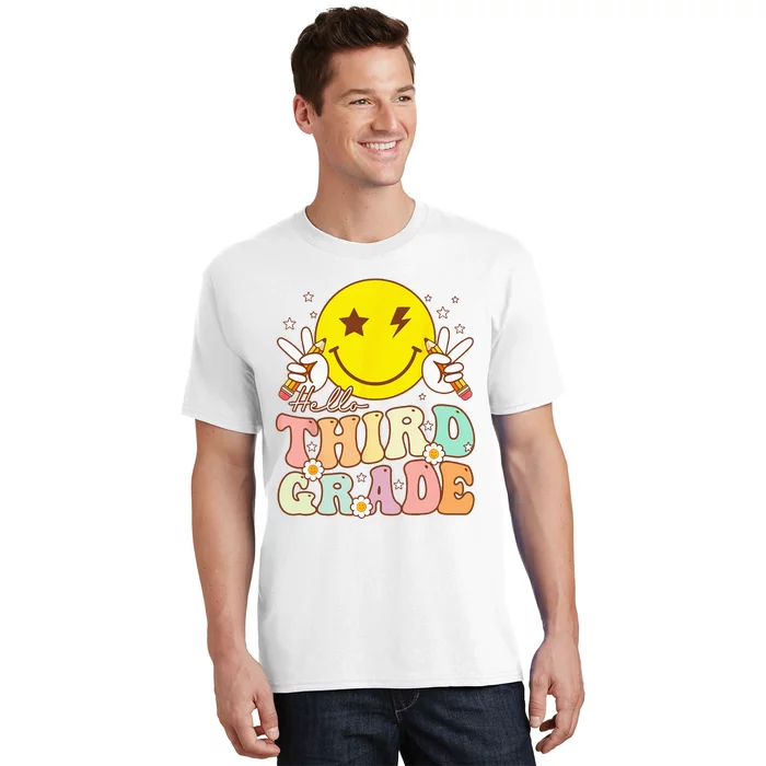 Hello Third Grade Hippie Smile Face 3rd Grade Back To School T-Shirt