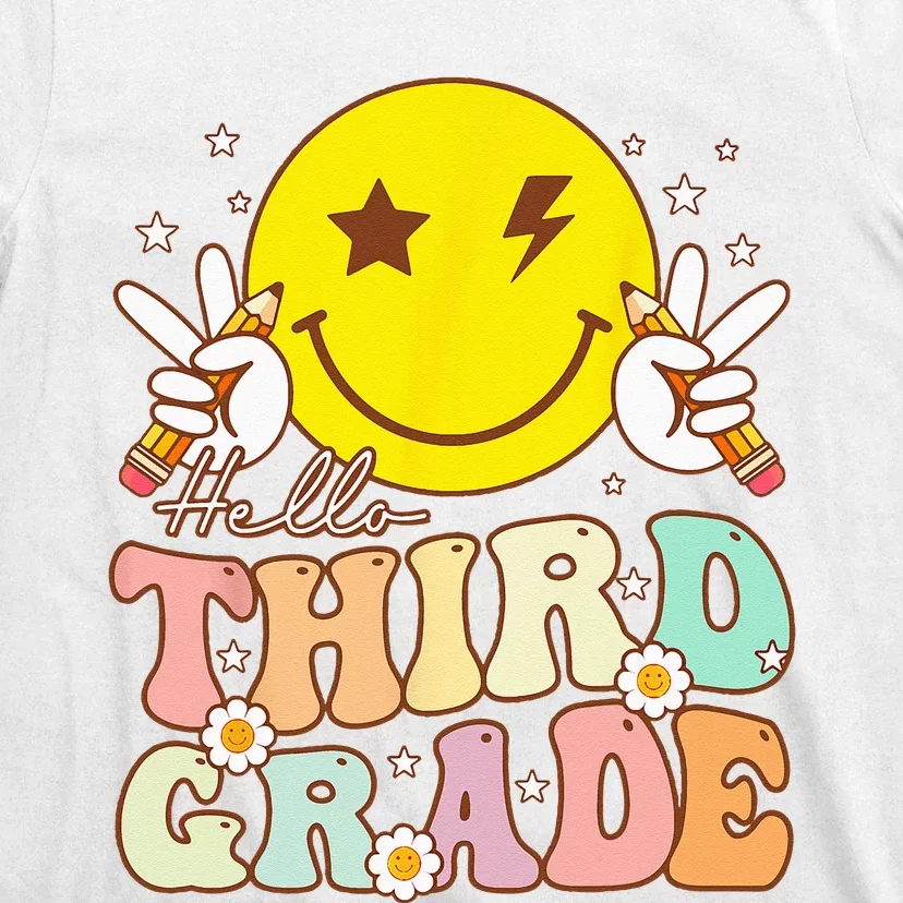 Hello Third Grade Hippie Smile Face 3rd Grade Back To School T-Shirt