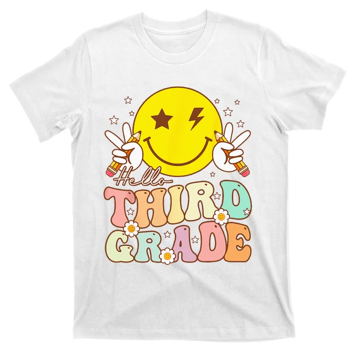 Hello Third Grade Hippie Smile Face 3rd Grade Back To School T-Shirt