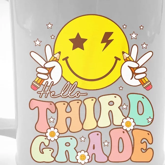 Hello Third Grade Hippie Smile Face 3rd Grade Back To School Front & Back Beer Stein