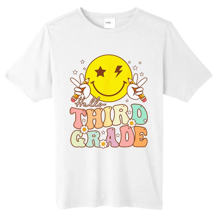 Hello Third Grade Hippie Smile Face 3rd Grade Back To School ChromaSoft Performance T-Shirt